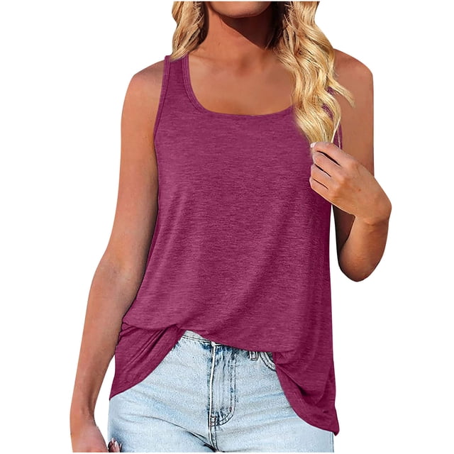 Yuyuzo Débardeurs pour Femmes Col Rond Coupe Ample Décontracté Fluide Été Sans Manches Tunique Unie T-Shirts