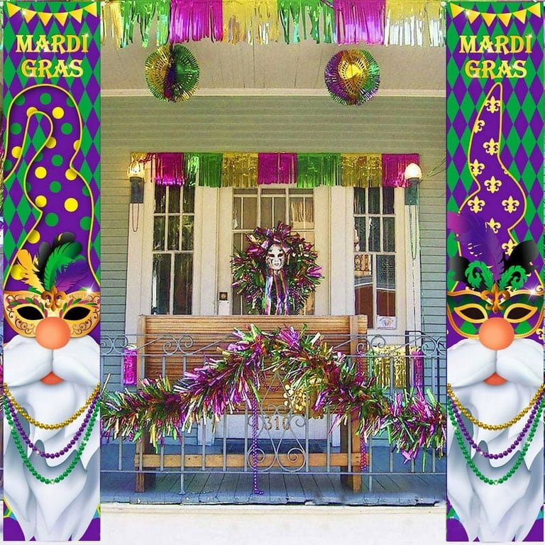 Mardi Gras Decorations Porch Sign, Happiwiz Mardi Gras Banner New Orleans Party  Decorations Mardi Gras Hanging Welcome Sign Garland for Home Masquerade  Party Outdoor Indoor Decor, 71 x 12 Inch 