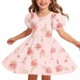 thumbnail image 7 of QSAWXQZ Girls' Floral Dress Puff Short Sleeve Crew Neck A Line Sundress Loose Casual Outfit for Summer 7 Years, 7 of 7
