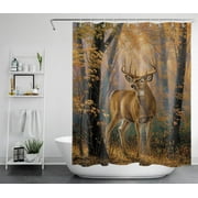 HVEST Fall Forest Elk Shower Curtain, Farmhouse Country Autumn Forest Wild Animals Moose and Maple Tree Shower Curtain for Bathroom, Waterproof Polyester Fabric Bath Curtain with Hook, 60X72 inch