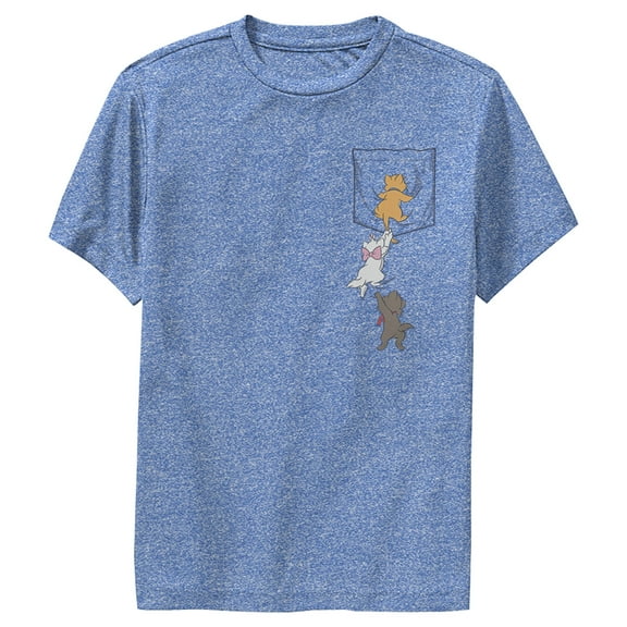 Boy's Aristocats Kittens Climbing Pocket Badge Performance Graphic Tee Royal Blue Heather Medium
