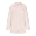 thumbnail image 4 of KIHOUT Clearance Women Casual Summer Solid Long Sleeve Tops And Short Pants Suit, 4 of 7