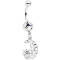 Body Candy 14G Womens 316L Steel Navel Ring Piercing Clear Accent Star Moon Dangle Belly Button Ring