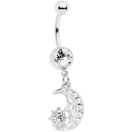 Body Candy 14G Womens 316L Steel Navel Ring Piercing Clear Accent Star Moon Dangle Belly Button Ring