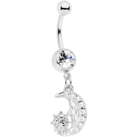 Body Candy 14G Womens 316L Steel Navel Ring Piercing Clear Accent Star Moon Dangle Belly Button Ring
