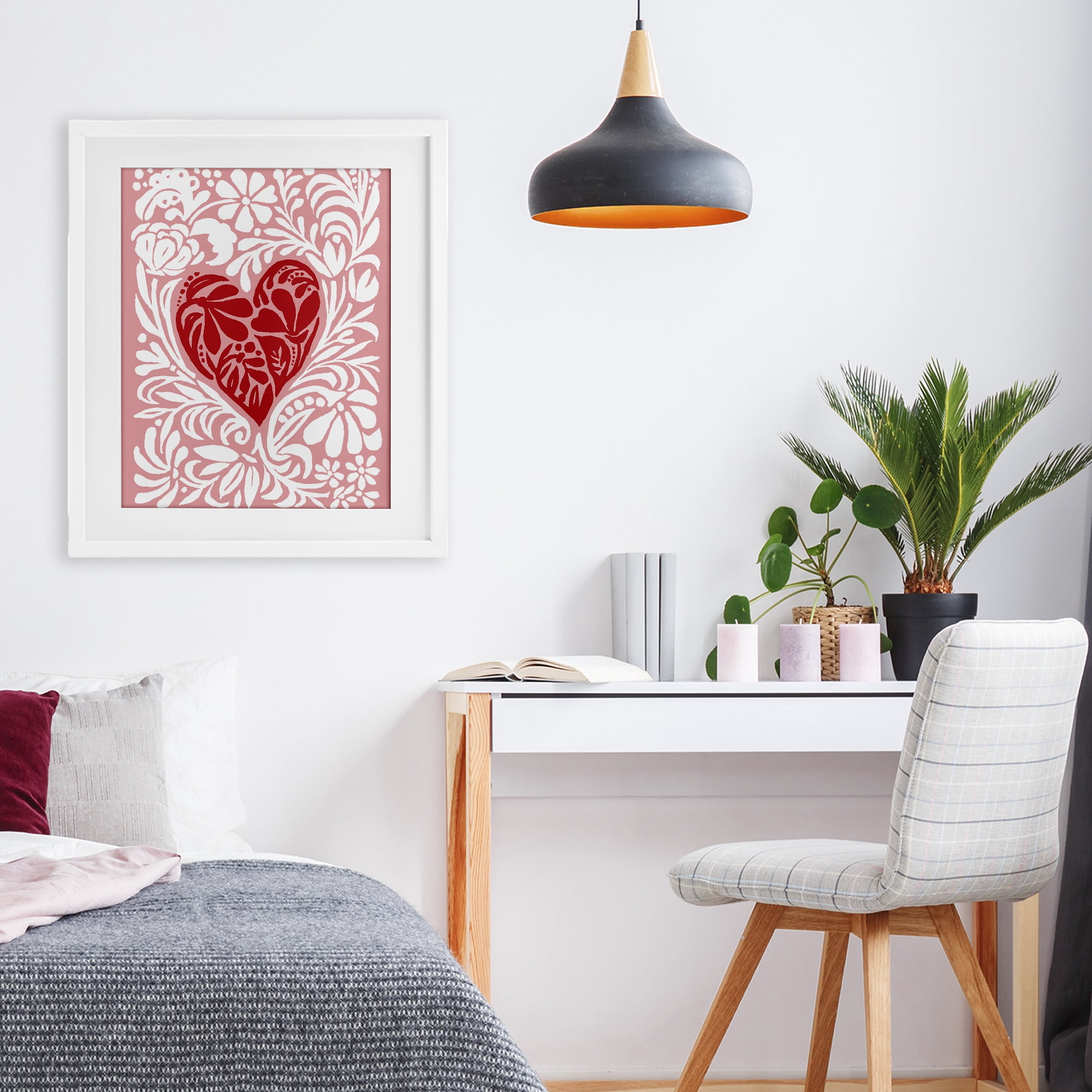 Stupell Industries Red Leafy Heart on Pink White Framed Print Under Glass, design by Cindy Jacobs