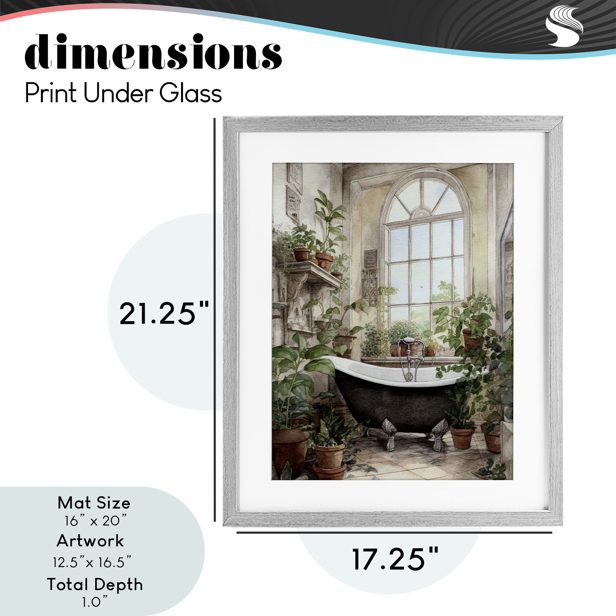 Vintage Sun Lit Bathtub Gray Framed Print Under Glass, design by Lettered and Lined