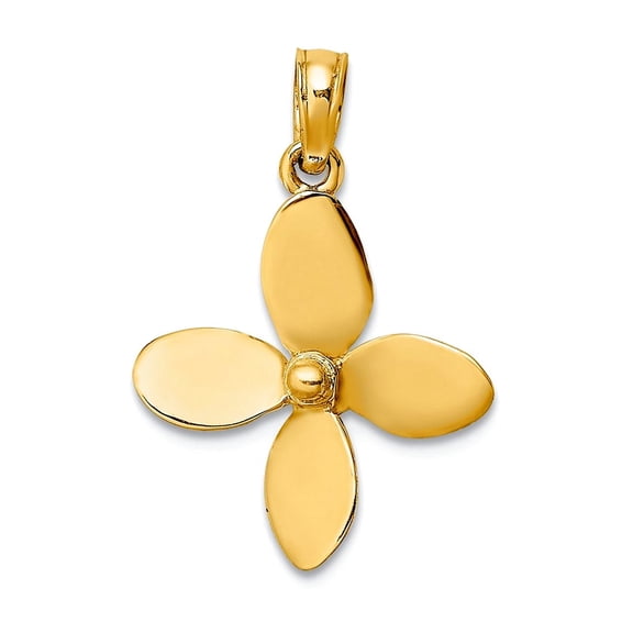 15mm 10k Solid Yellow Gold 3-d With 4 Blades Propeller Charm Pendant Necklace for Women - 1.0 Grams