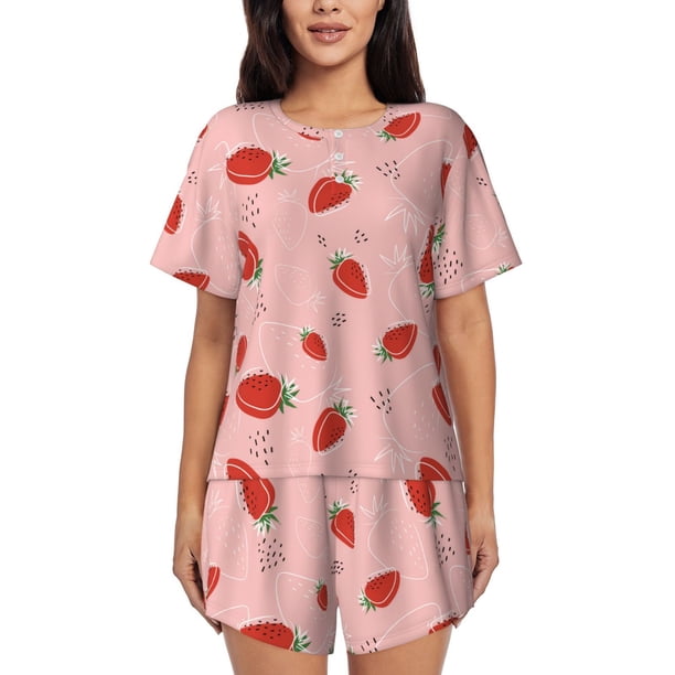 Fotbe Cute Strawberry C Conjunto de Pijama Estampado para Mujer, 2 Piezas, Ropa de Dormir con Camiseta de Manga Corta y Shorts Suaves-XX-Large