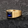 thumbnail image 2 of PAMTIER Men's Stainless Steel Gold Plated Minimalism Jewelry Square Blue Gemstone Wedding Ring European and American Style Size 13, 2 of 5