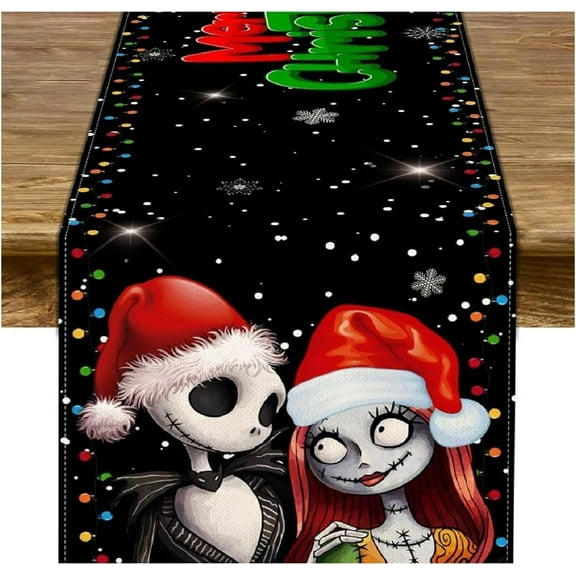 Nightmare Before Christmas Table Runner Christmas Table Runner Jack Skellington Sally Decorations Christmas Xmas Winter Holiday Home Kitchen Dinging Room Table Decorations (A)