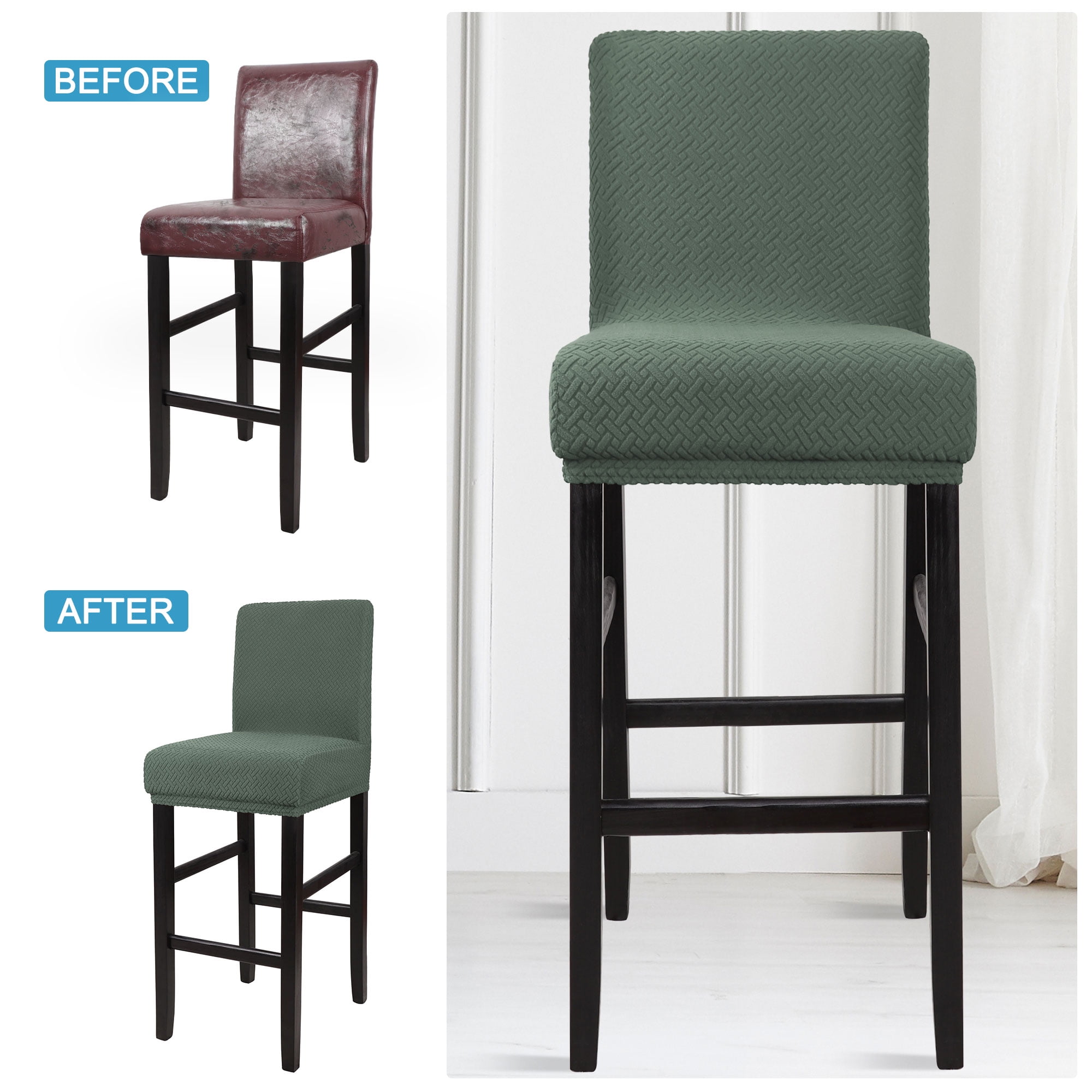 Unique Bargains Bar Stool Covers for Bar Counter Short Back Chair Slipcovers Dark Cyan 4 Pcs