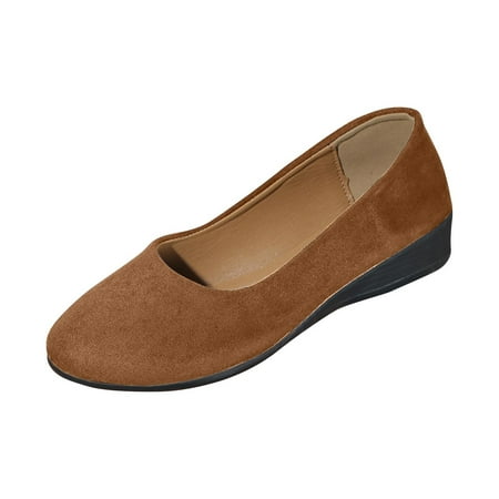 hopeusnice Clearance Women s Suede Leather Wedge Heel Flats Slip On Ballerina Shoes Comfortable Low Heel Work Wedding Party Dressy Office Shoes Brown 42