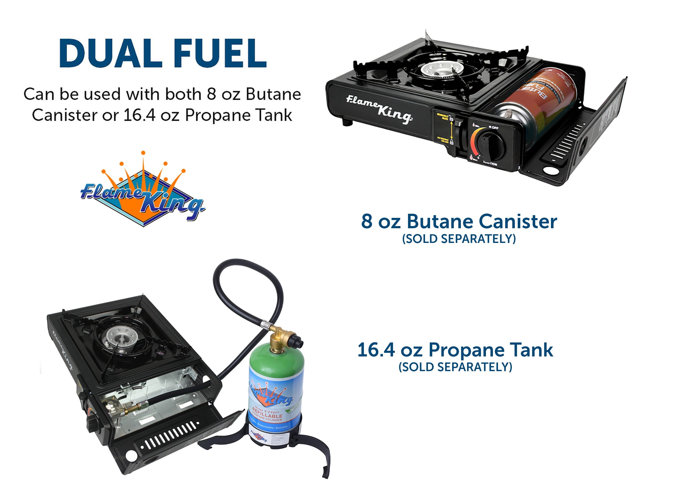 Flame King Dual Fuel Butane & Propane Gas Camping Stove with Single Burner, Portable and Great for Outdoor Cooking, Backpacking