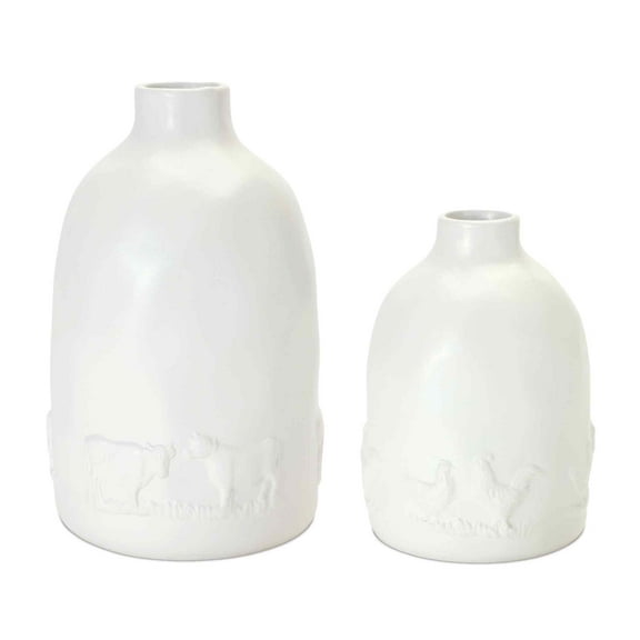 Melrose Farm Animal Ceramic Bottle Vases - 8.5" - White - Set of 2