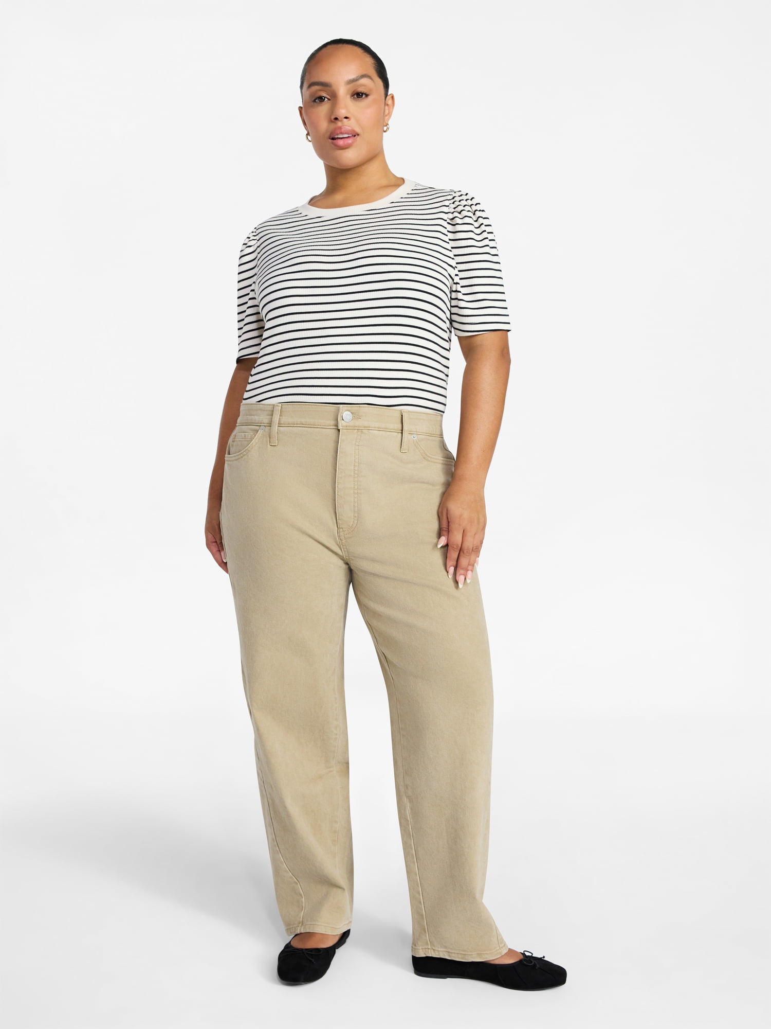 Terra & Sky Women's Plus Size High Rise Barrel Jeans, 28" Inseam, Sizes 16W-24W