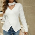 thumbnail image 5 of Qetyuw Criss Cross Wrap Sweater for Women Cut Out Mock Neck Long SLeeve Pullover Jumpers Solid Color Casual Sweaters, 5 of 5