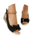 thumbnail image 3 of Wovix Women Trendy Sandals Fashion Summer Solid Bow Fabric Open Toe Buckle Wedge Heel Wedge Trendy Shoes Casual Daily Wear, 3 of 9