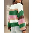thumbnail image 2 of Womens Color Block Sweater Striped Chunky Knit Cropped Sweaters Crewneck Fall Long Sleeve Loose Pullover Tops, 2 of 4