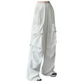 thumbnail image 1 of Ladies Summer Pants High Waisted Buttoned Work Pants Straight Leg Dress Pants with Pockets Jogging Pants for Women White M, 1 of 4