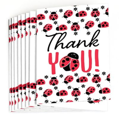 Baby Shower Birthday Personalized Note Card Little Lady Lady Bug and Flower Thank You Cards