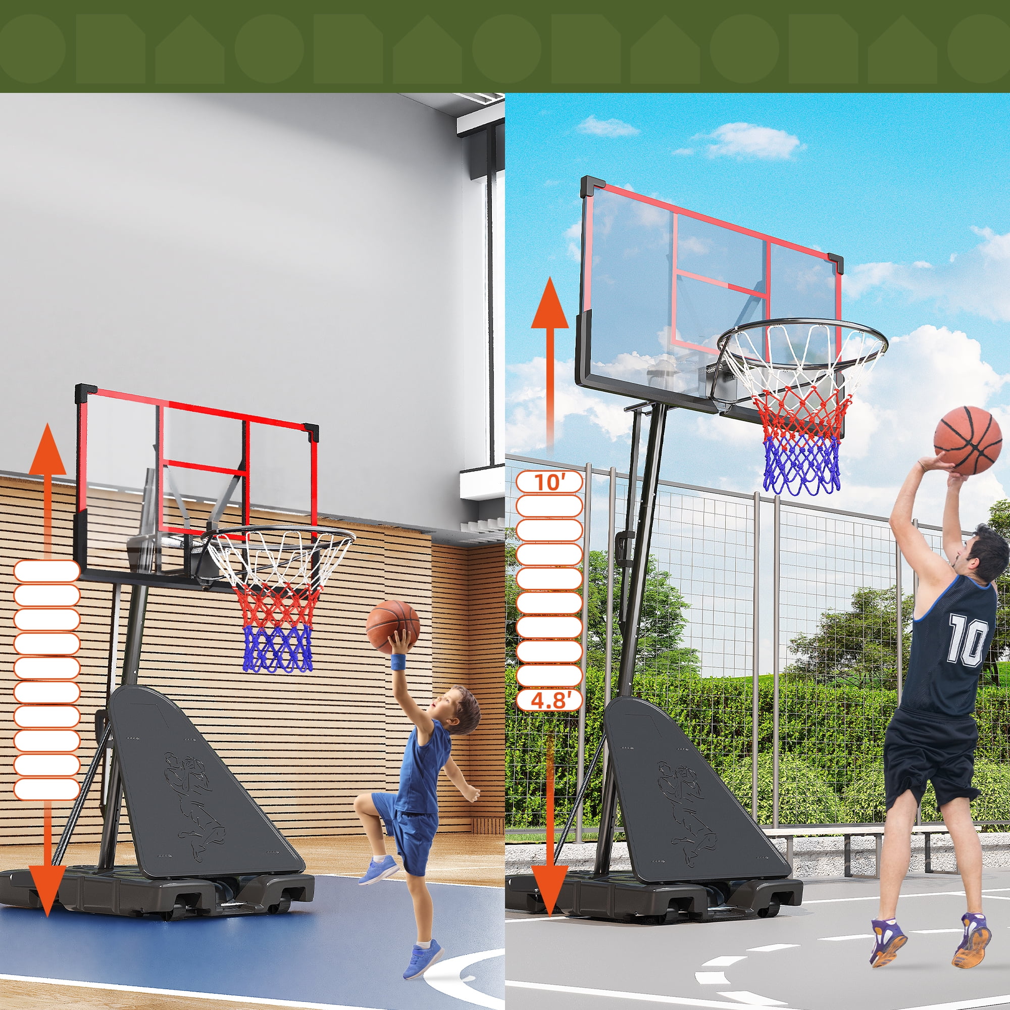 MUCHANT Portable Basketball Hoop, 4.4-10FT Adjustable Kids Basketball Goal System with 45’’PC Shatterproof Backboard for Outdoor Indoor