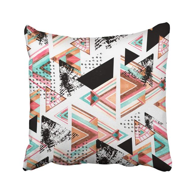 Funda de almohada ABPHQTO Triángulo Acuarela abstracto Sobre Triángulos Grises Con garabato Azteca 45x45 cm