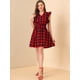 thumbnail image 3 of Vestido Cuadroscuadros Vintage Cinturón Línea A Rojo-Negro T M, 3 of 6