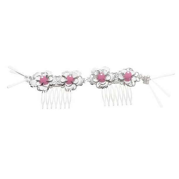2 uds pinzas para el pelo de cristal Yuyangstore con flores de plata nupcial Peine lateral Rosado