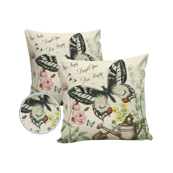 Pack of 2 Outdoor Pillow Covers, Butterfly Live Simply Waterproof Square Throw Pillowcase Cushion Decorative Pillow Covers for Couch Patio Tent, 16x16 in