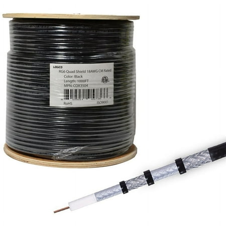 RG6 Quad Shield Coaxial Cable 18 AWG 1000ft Bulk Coax Satellite TV Black - image 12