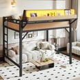 thumbnail image 2 of Leumius Full Size Loft Bed with Storage Shelves and Pegboard,Metal Loft Bed Frame with USB Ports and LED Lights,Natural, 2 of 13