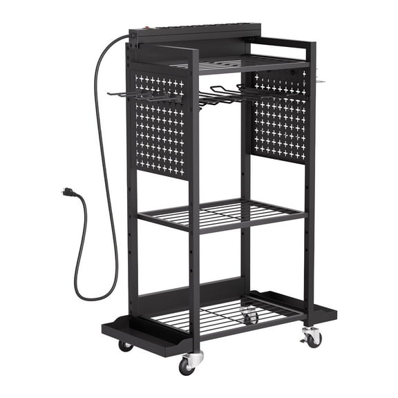 Metal Utility Cart with USB Outlets, 4-Tier Tool Storage Rolling Garage Cart