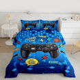 thumbnail image 2 of Homewish Modern Video Game Queen Comforter Set for Boys, Blue Cartoon Gamepad Bedding Sets, Honeycomb Abstract Reversible Bedding Comforter Set, Super Cozy Room Decor, 3pcs, 2 of 8