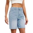 thumbnail image 3 of Women Baggy Denim Shorts Y2k Vintage Straight Leg Denim Shorts Casual Jean Jorts with Pockets Light Blue L, 3 of 9