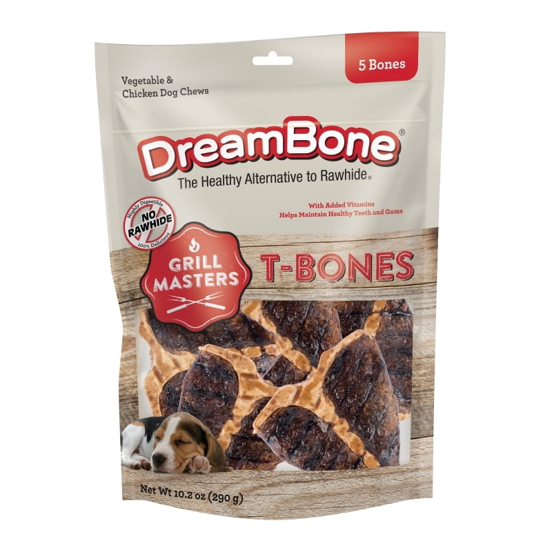 Delicious BBQ Flavor Made with Real Beef DreamBone Grill Masters T-Bones Rawhide-Free Chews for Dogs 