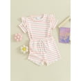 thumbnail image 3 of Suealasg Kids Baby Girl Summer Outfits Clothes 6M 1T 2T 3T 4T Short Sleeve Strip Print T-Shirt and Shorts 2Pcs Causal Clothing for Toddler Girl, 3 of 9
