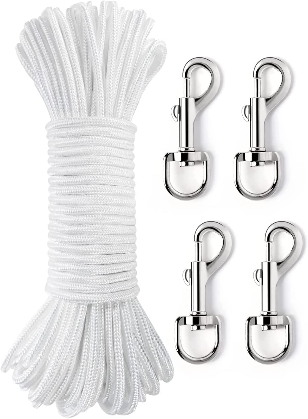 100ft Flag Pole Rope, Flag Pole Halyard Rope Kit with 4 Pcs Zinc Alloy