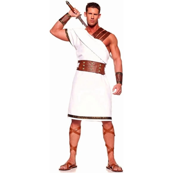 Greek Warrior Costume Toga Costume Mens Roman Greek God Costume with Headdress Belt Wrist Cuffs