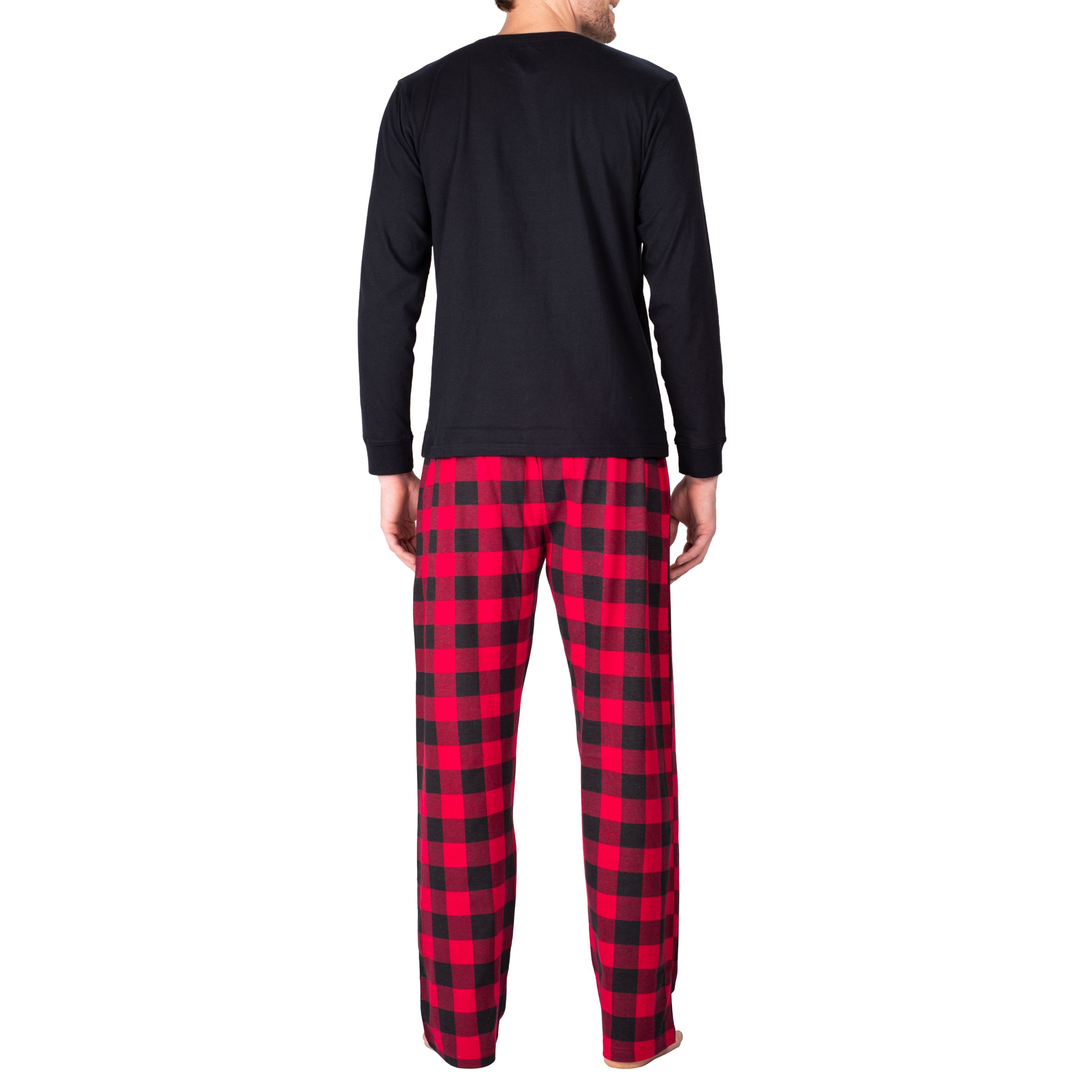 SLEEPHERO Men’s Pajama Set Pajamas For Men 2 Piece PJ Set with Cotton Knit Men Pajama Pants and Long Sleeve Henley T-Shirt Black with Buffalo Check XXX-Large