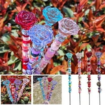 Sltwyw Fairy Garden Beaded Rose Stake Decor - Planter Ground Insert Floral Ornament for Outdoor Roses Flower Bed Accent