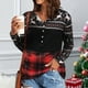 thumbnail image 3 of Camisa de empalme con estampado navideño Top de empalme a cuadros con bloques de color de manga larga y cuello redondo delgado de moda para otoño Negro XL, 3 of 5