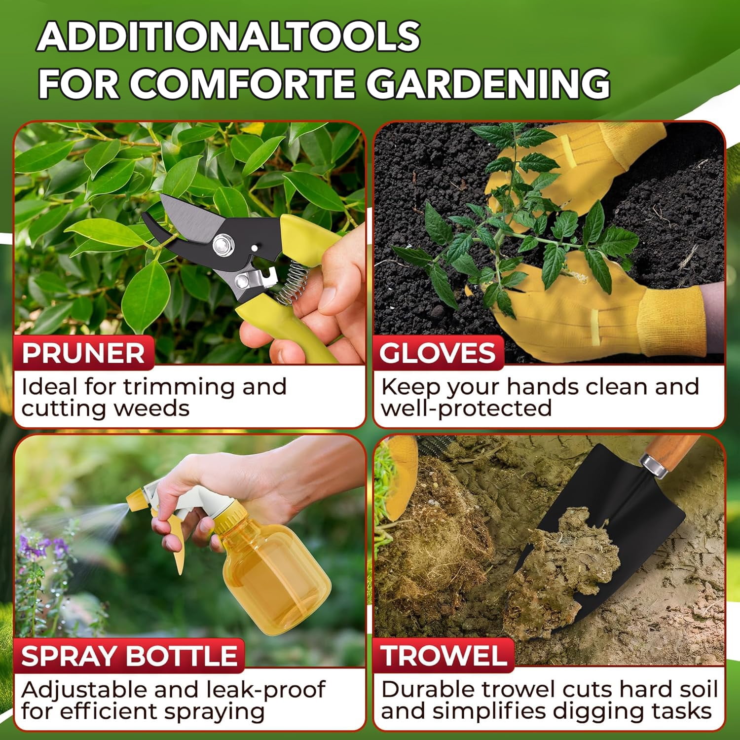 BN-LINK Gardening Tool Set, 9 Piece Heavy Duty Gardening Hand Tools with Durable Garden Tools Organizer Handbag, Rust-Proof Garden Tool Set, Ideal Gifts for Women and Men