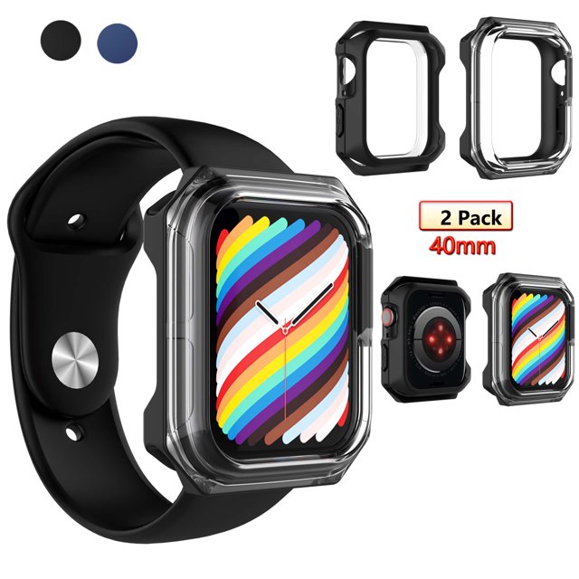 for Apple Watch Series 7 44mm Case, 2 Piece All Around Protective Case Soft With Built in TPU Screen Protector Ultra-Slim Bumper Scratch Resistant Case Cover -Black