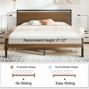 Sha Cerlin Walnut King Size Metal Platform Bed Frame with Wooden Headboard & Footboard, Adult