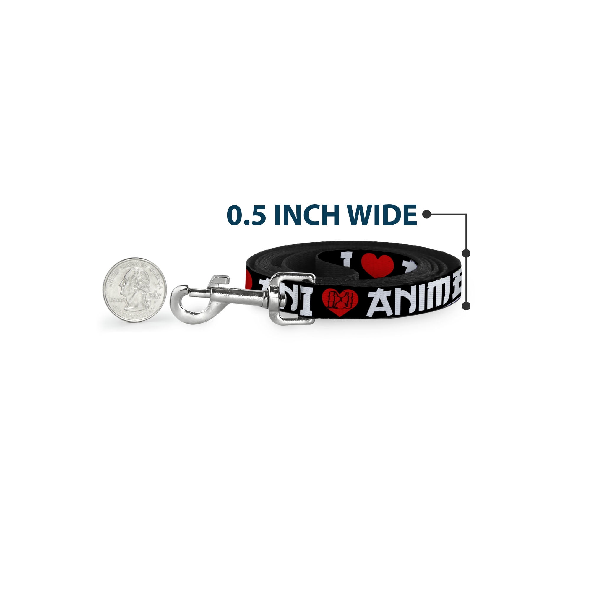 Buckle-Down Pet Leash, Dog Leash, I Heart Anime Bold Black White Red, 6 Feet Long 1.0 Inch Wide