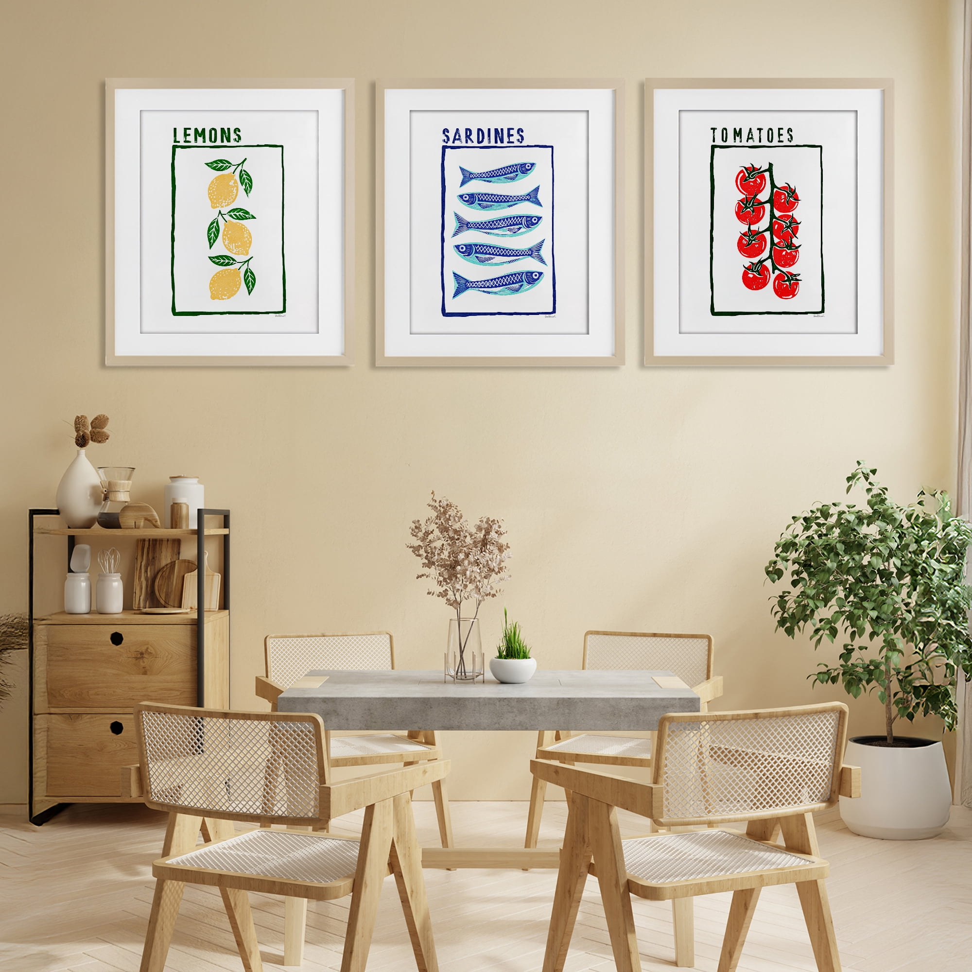 Stupell Industries Healthy Summer Foods 3 Piece Birch Framed Print Under Glass Set, design by Amanda Greenwood