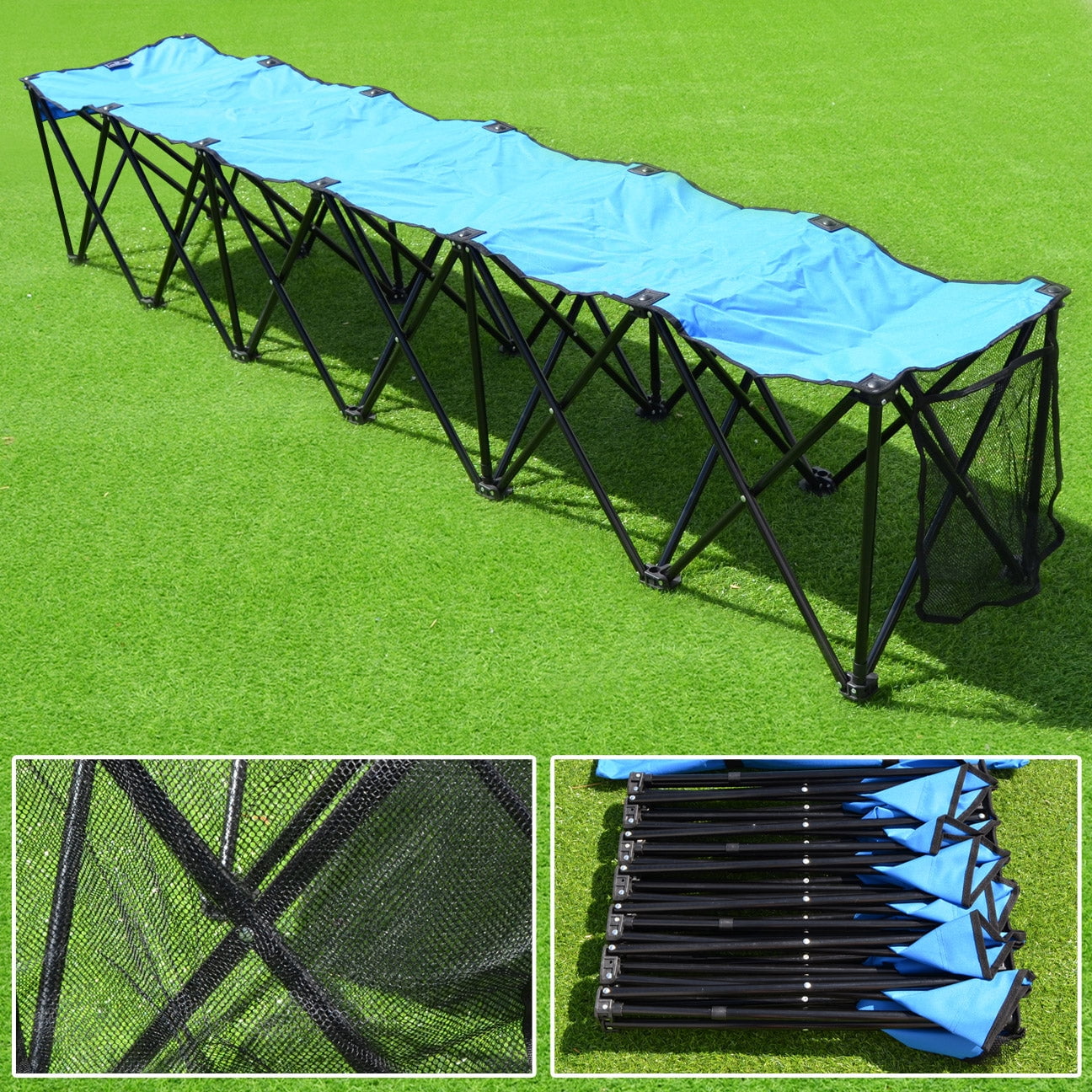 SUNRISEUMBRELLA Portable Sports Bench Sits Folding Team Sideline Bench Camping Bleacher Chair (6 Seater, Blue)