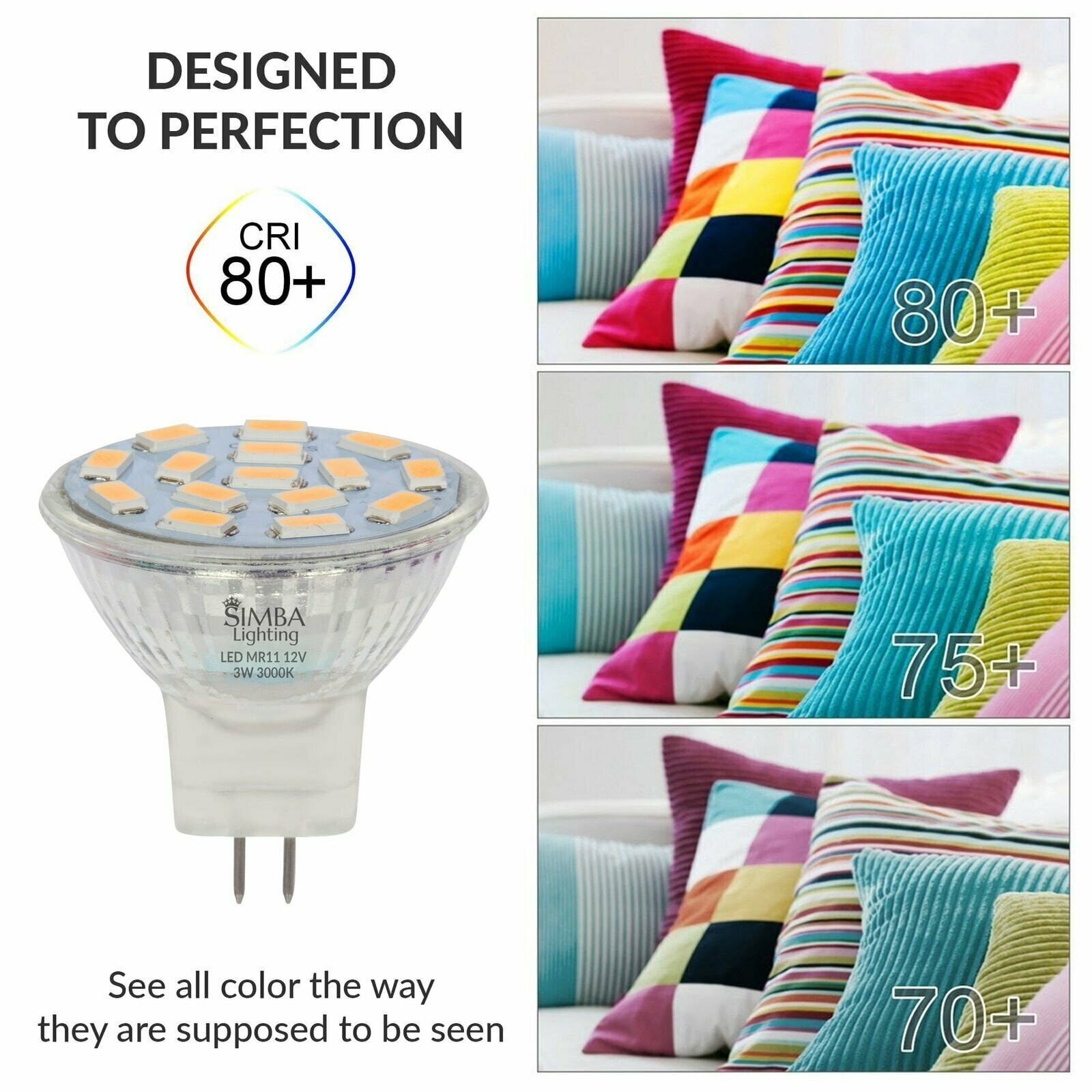 Simba Lighting LED MR11 3W 20W Halogen Replacement Light Bulbs 12V GU4 Bi-Pin 3000K Soft White 10-Pack