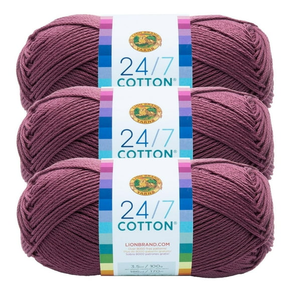 Lion Brand 24/7 Cotton® Yarn #4 Medium/Worsted Cotton Yarn 100g/170m 3-Pack